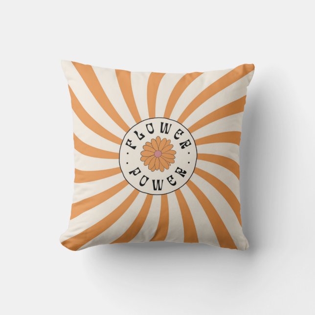 Cojín Decorativo Poder Floral con Rayos Orange Psicodélicos (Anverso)