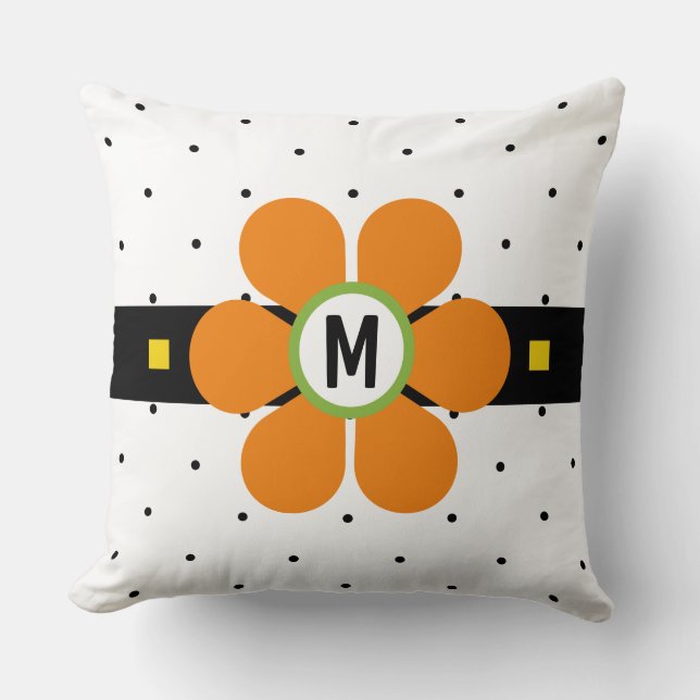 Cojín Decorativo Poder Floral Moderno de Mediados de Siglo Naranja (Anverso)