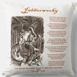 Cojín Decorativo Poema de Jabberwocky de Lewis Carroll (Negro Adder