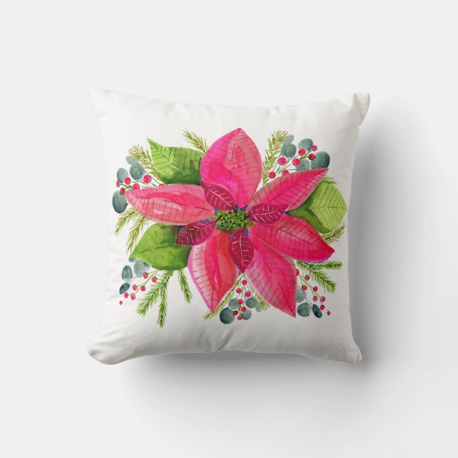 Cojín Decorativo Poinsettia Christmas Throw Pillow (Anverso)