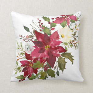 Cojín Decorativo Poinsettia de la acuarela del navidad