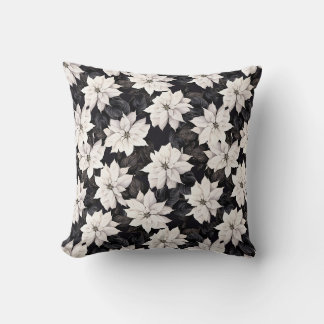 Cojín Decorativo Poinsettia de moda blanca y negra