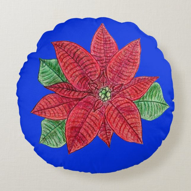 Cojín decorativo Poinsettia - Fondo azul (Anverso)