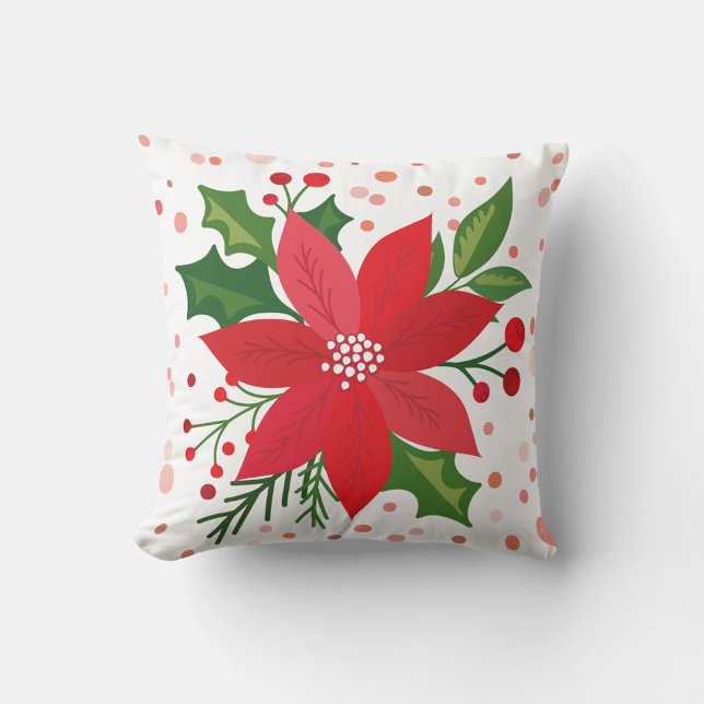 Cojín Decorativo Poinsettia roja (A square throw pillow features a festive holiday design.)