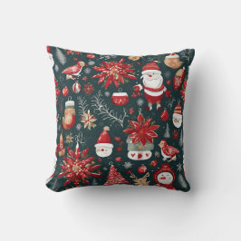 Cojín Decorativo Poinsettia roja, Santa Claus, pájaro, bauble, homb