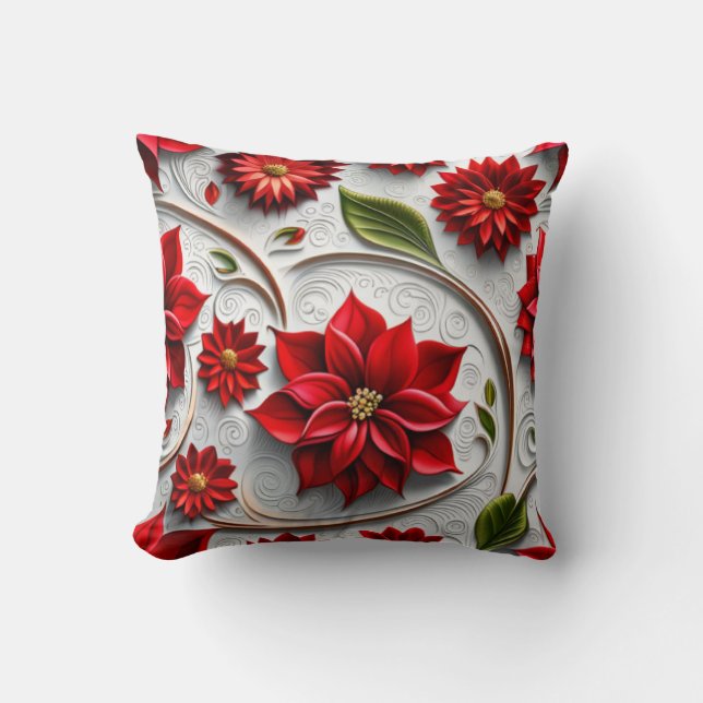 Cojín Decorativo Poinsettia y hojas (Anverso)