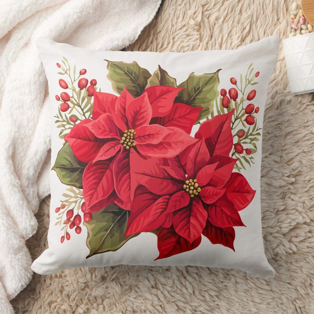 Cojín Decorativo Poinsettias rojas (Poinsettia Pillow with Blanket Great Holiday Gifting!)