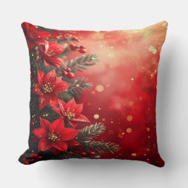 Cojín Decorativo Poinsettias Rojas y Bayas