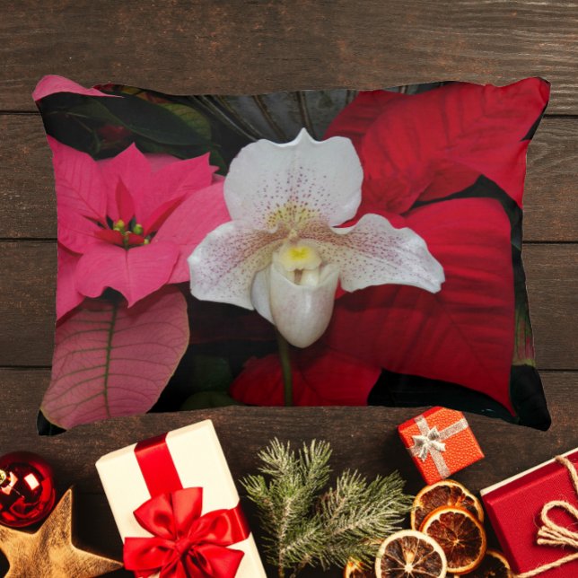 Cojín Decorativo Poinsettias rojas y vacaciones de la orquídea Lady (In Situ)