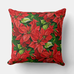 Cojín Decorativo Poinsettias y hojas holly