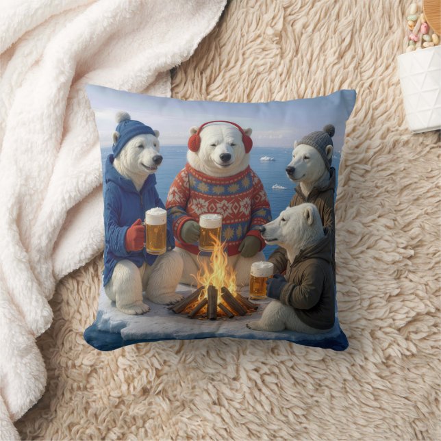 Cojín Decorativo Polar Bears Drinking Beer Around a Campfire  (Manta)
