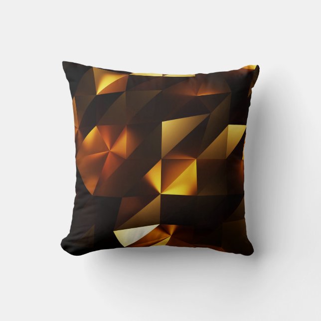 Cojín Decorativo Polígono dorado: representación abstracta 3D (Anverso)