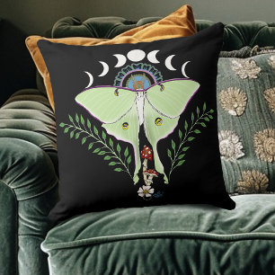 Cojín Decorativo Polilla Lunar Etérea Verde Mística Celestial
