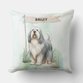 Cojín Decorativo Polish Lowland Sheepdog Watercolor Personalize Dog