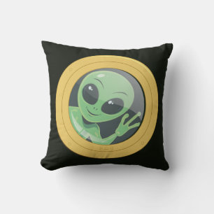 Cojín Decorativo Polizón alienígena gracioso agitando la ventanilla