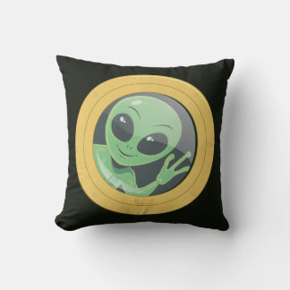 Cojín Decorativo Polizón alienígena gracioso agitando la ventanilla