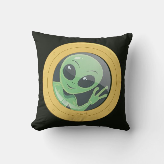 Cojín Decorativo Polizón alienígena gracioso agitando la ventanilla (Anverso)