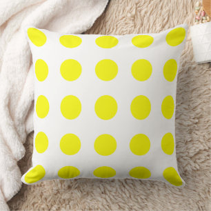 Cojín Decorativo Polka amarillo brillante en blanco