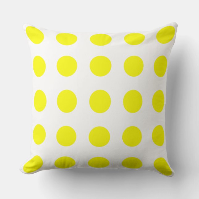 Cojín Decorativo Polka amarillo brillante en blanco (Anverso)