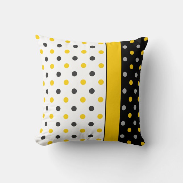 Cojín Decorativo Polka amarillo, gris, negro y blanco Punto moderno (Anverso)