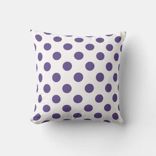 Cojín Decorativo Polka ultravioleta sobre blanco (Anverso)