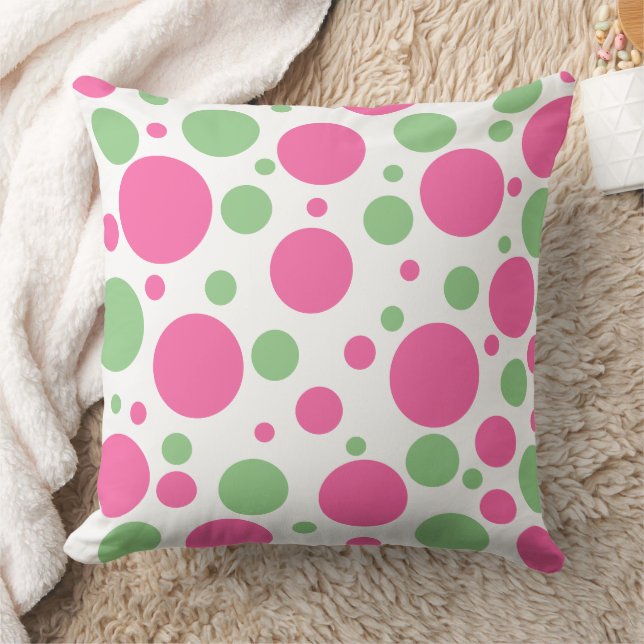 Cojín Decorativo Polka verde rosa puntos sólidos rosados (Manta)