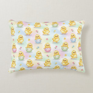 Cojín Decorativo Pollito de bebé adorable acuarela Pascua