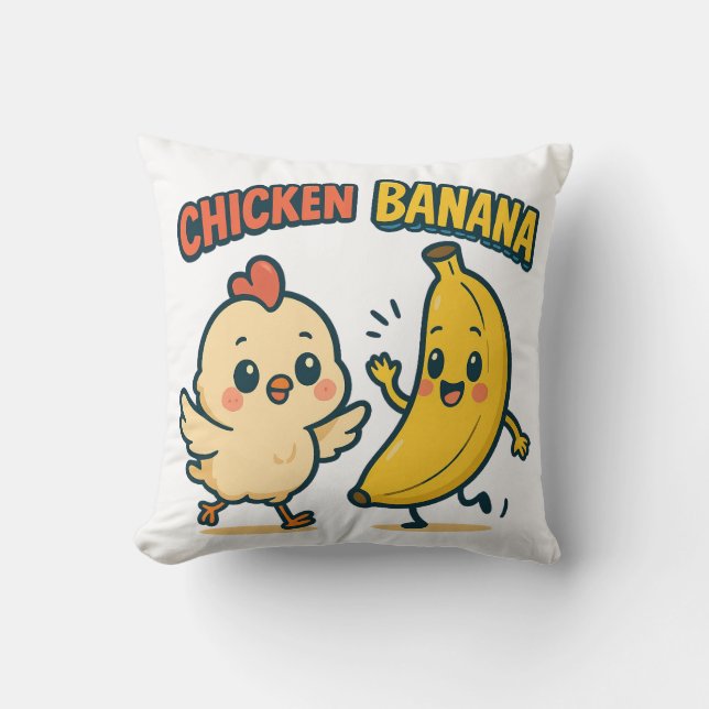 COJÍN DECORATIVO ¡POLLITO PLÁTANO MONADA! (Anverso)