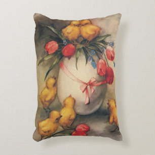 Cojín Decorativo Pollitos de Pascua antiguos, huevo con flores de t