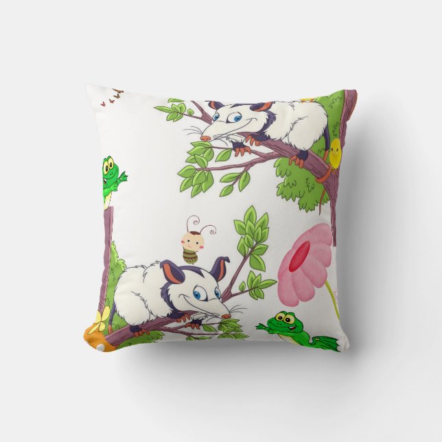 Cojín decorativo Pollitos de Possum Rana Floral (Anverso)