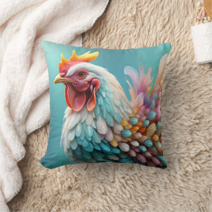 Cojín Decorativo Pollo Fluffy de color arcoiris pastel,
