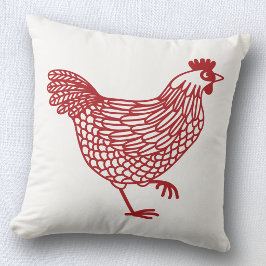 Cojín Decorativo Pollo Gallina Avicultura Rojo y Blanco