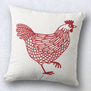 Cojín Decorativo Pollo Gallina Avicultura Rojo y Blanco