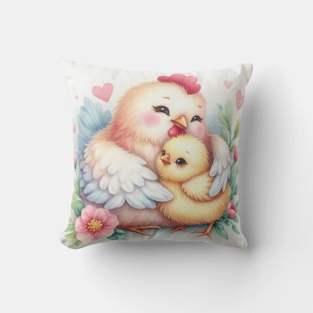 Cojín Decorativo Pollo Mamá y Bebé (Anverso)
