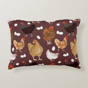 Cojín Decorativo Pollo marrón y patrón de huevos
