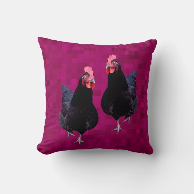 Cojín Decorativo Pollo negro reversible, (Anverso)