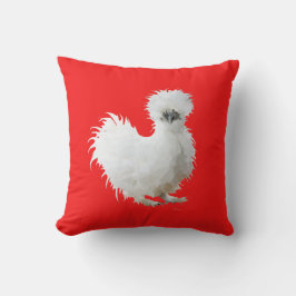 Cojín Decorativo Pollo Silkie sobre Rojo