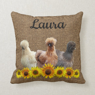 Cojín Decorativo Pollo Tu Nombre Silkie Sunflowers Burlap