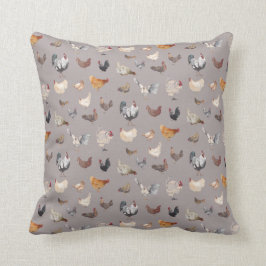 Cojín Decorativo Pollos acuarelas en gris cálido
