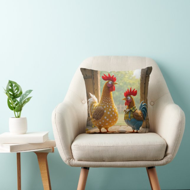 Cojín Decorativo Pollos De Granja Con Huevo Blanco (Silla)