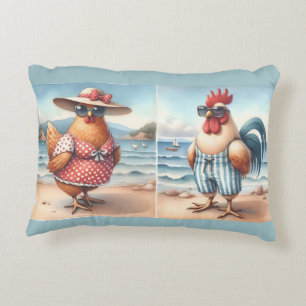 Cojín Decorativo Pollos en Trajes de Baño en la Costa