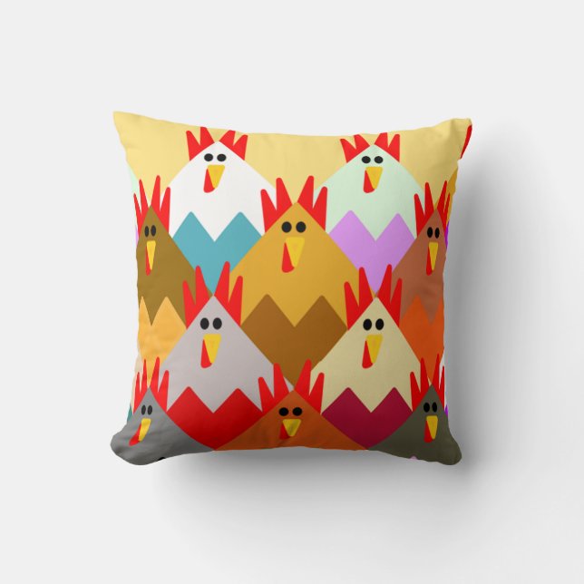 Cojín Decorativo Pollos inspirados en el tejido  (Anverso)