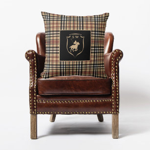 Cojín Decorativo Polo Cuadros Clásicos Tartán Monogramado Café Marr