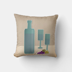 Cojín Decorativo Polo de uva de copas de vino retro de grano beige