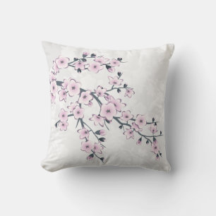 Cojín Decorativo Polvo Floral de Flor de Cerezo Rosa Polvo Blanco