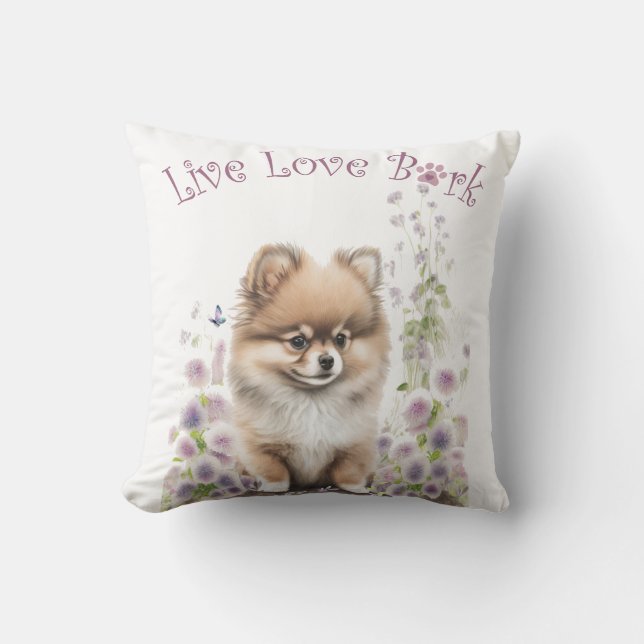 Cojín Decorativo Pomerania Dog Mom Floral (Anverso)