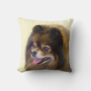 Cojín Decorativo Pomerania Negra y Tan Pintura Original de Perro