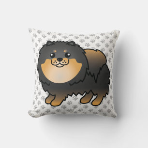 Cojín Decorativo Pomerania negro y marrón Perro de dibujos animados