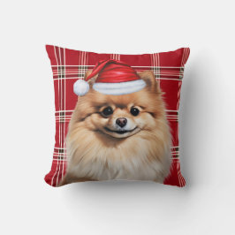 Cojín Decorativo Pomeranian Dog Red Plaid Christmas Holiday