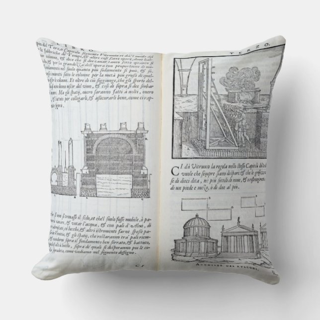 Cojín Decorativo Poniendo fundaciones, de "Della Architettura", pub (Anverso)